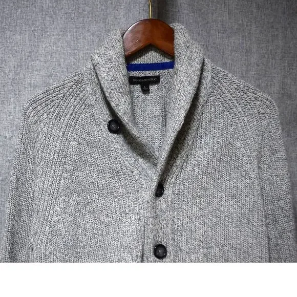 Banana Republic Gray Shawl Collar Button-Up Cardigan Sweater Large - Picture 2 of 3